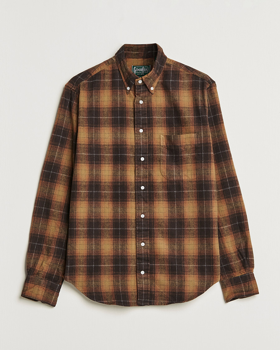 Hombres | Camisas | Gitman Vintage | Button Down Shaggy Flannel Shirt Brown Check