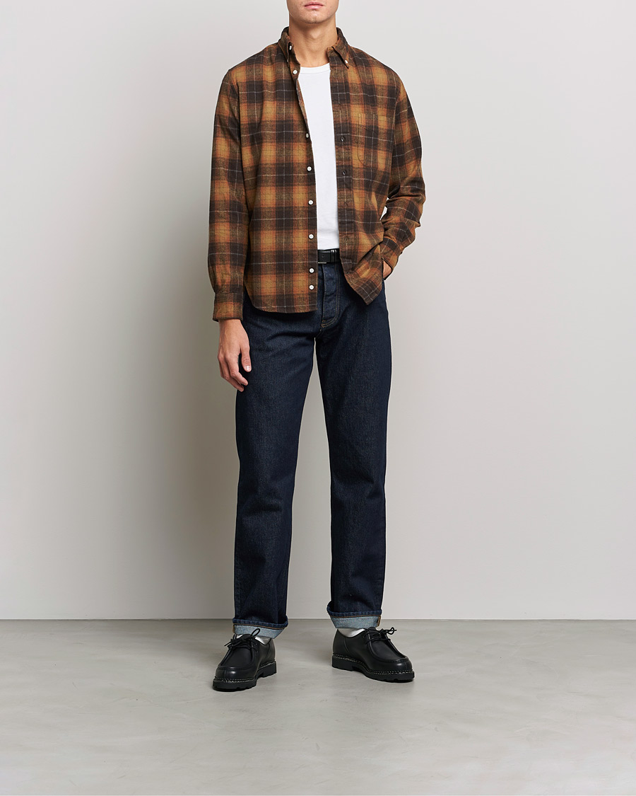 Hombres | Camisas | Gitman Vintage | Button Down Shaggy Flannel Shirt Brown Check