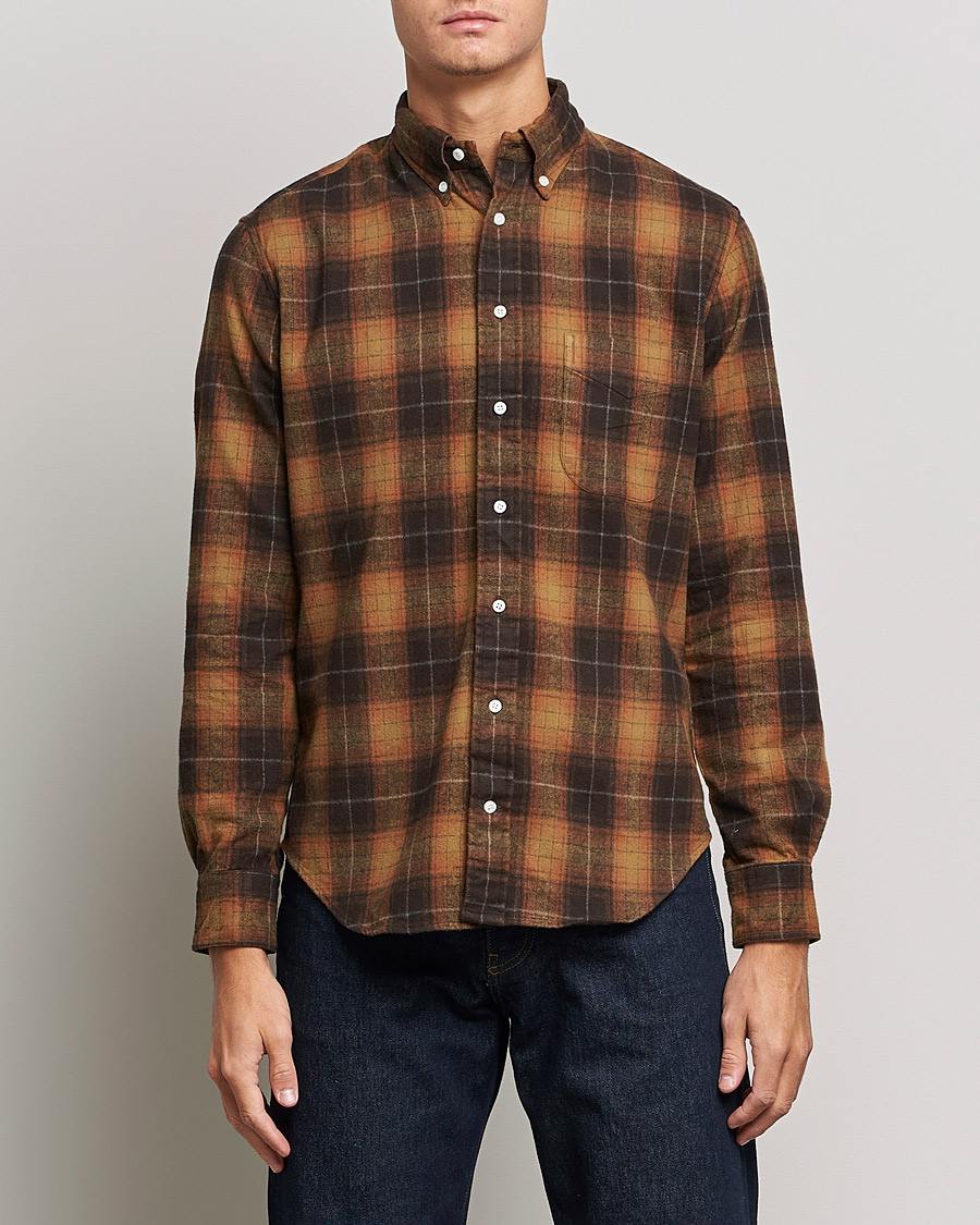 Hombres | Camisas | Gitman Vintage | Button Down Shaggy Flannel Shirt Brown Check