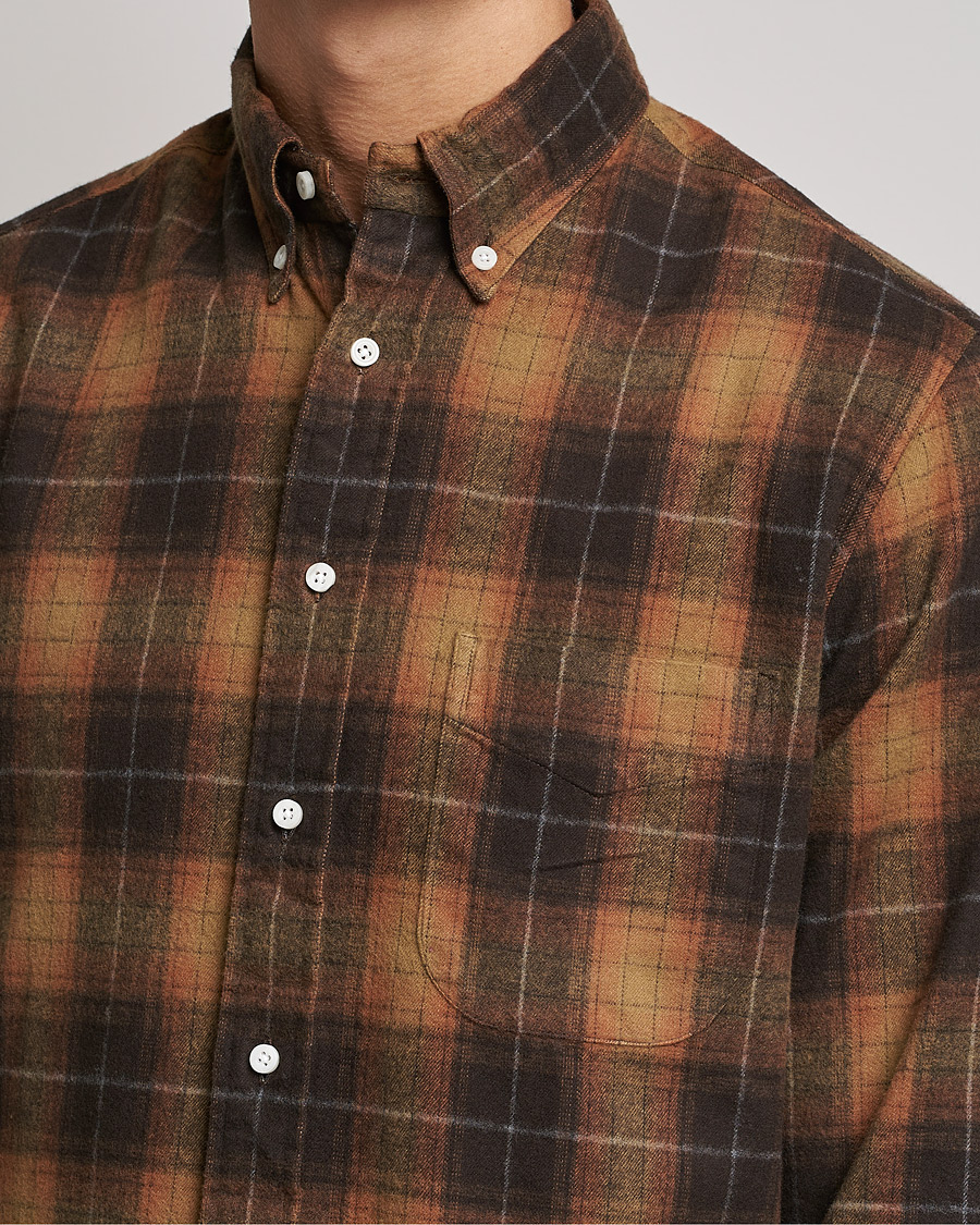 Hombres | Camisas | Gitman Vintage | Button Down Shaggy Flannel Shirt Brown Check