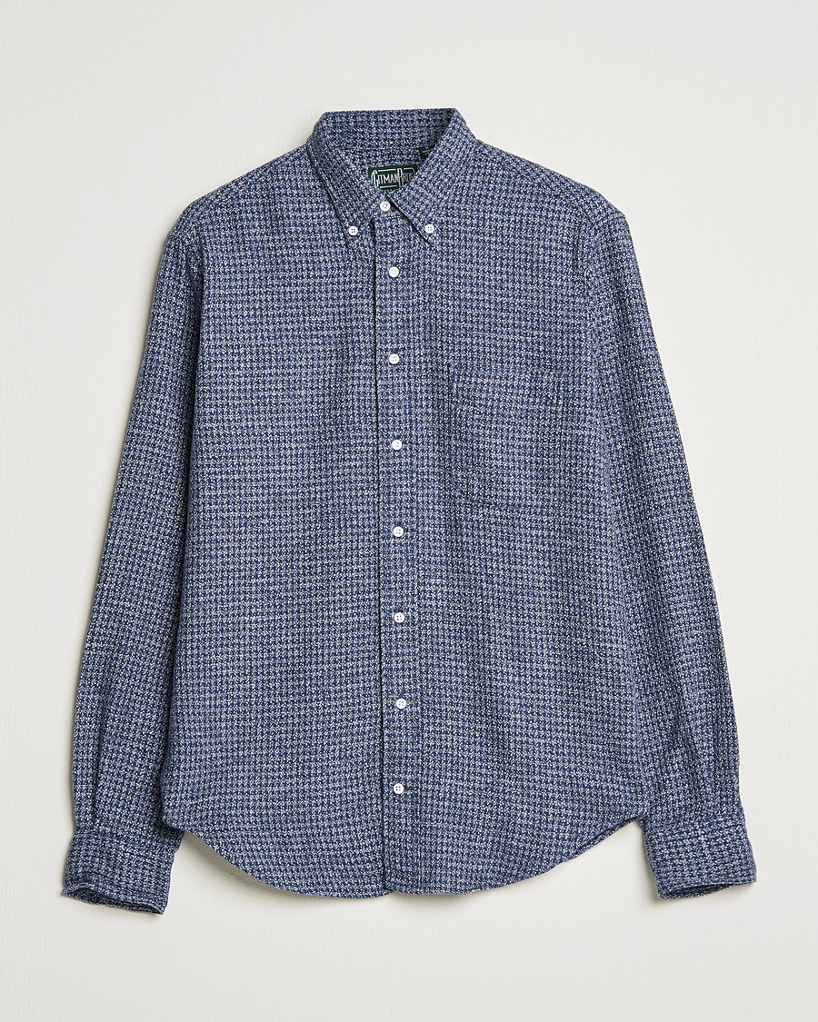 Hombres | Camisas | Gitman Vintage | Button Down Houndstooth Flannel Shirt Dark Blue