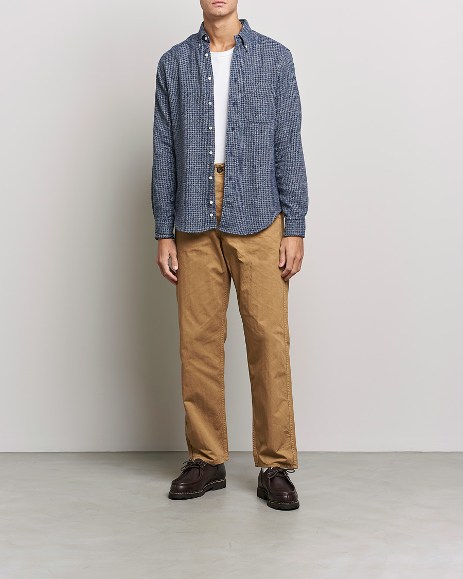 Hombres | Camisas | Gitman Vintage | Button Down Houndstooth Flannel Shirt Dark Blue