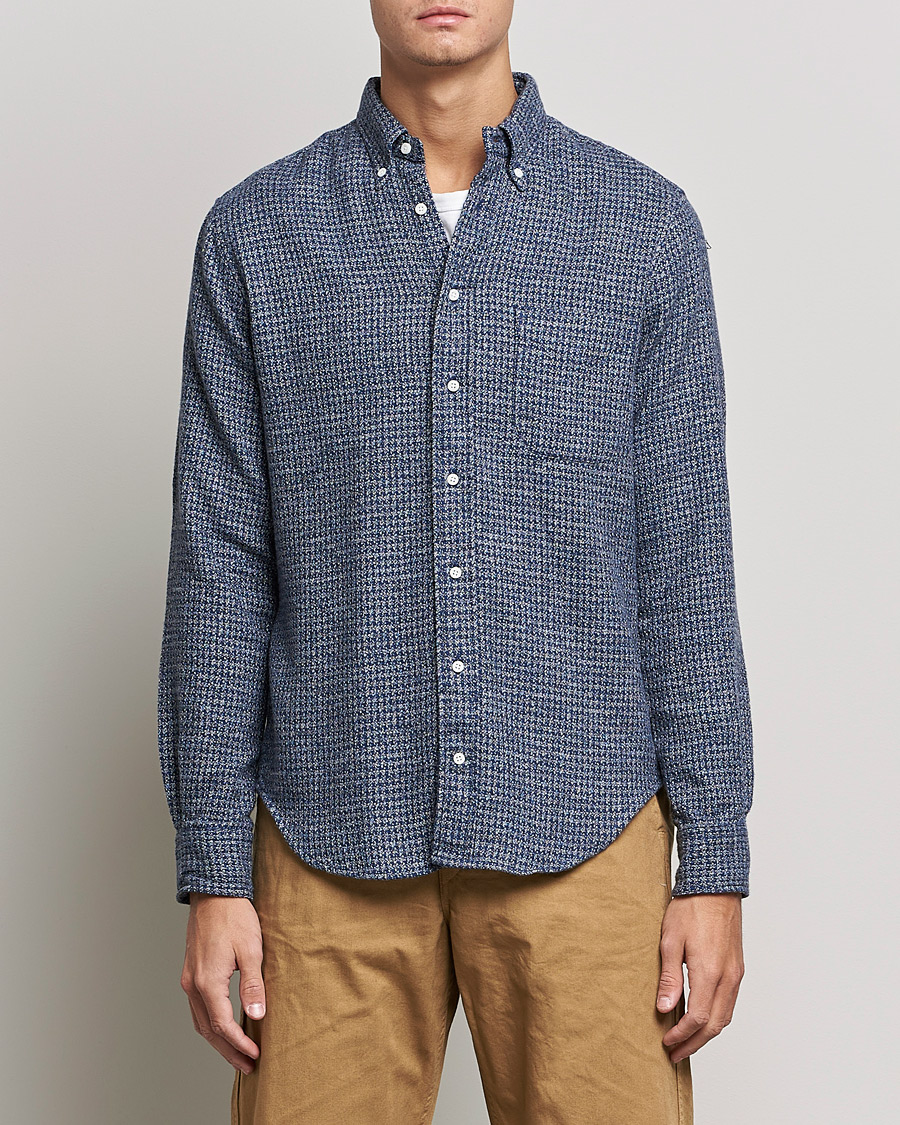 Hombres | Camisas | Gitman Vintage | Button Down Houndstooth Flannel Shirt Dark Blue