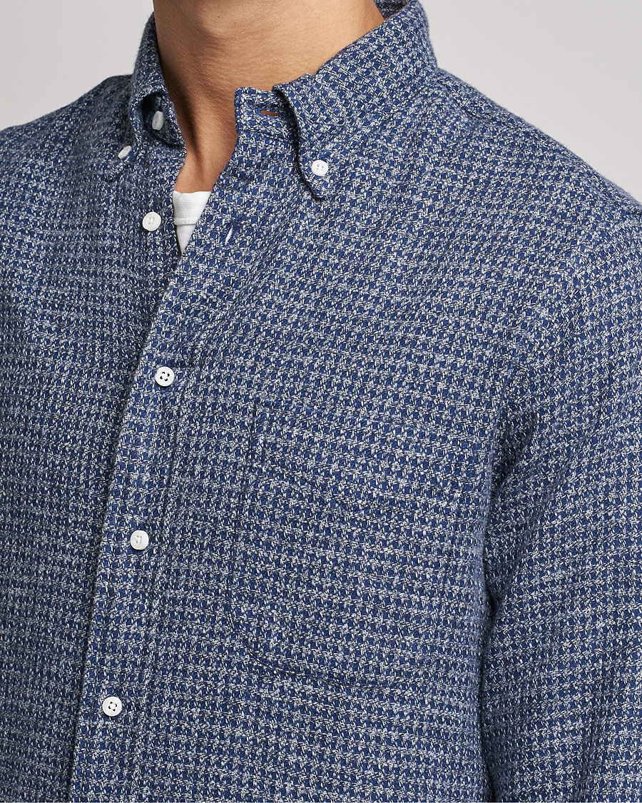 Hombres | Camisas | Gitman Vintage | Button Down Houndstooth Flannel Shirt Dark Blue