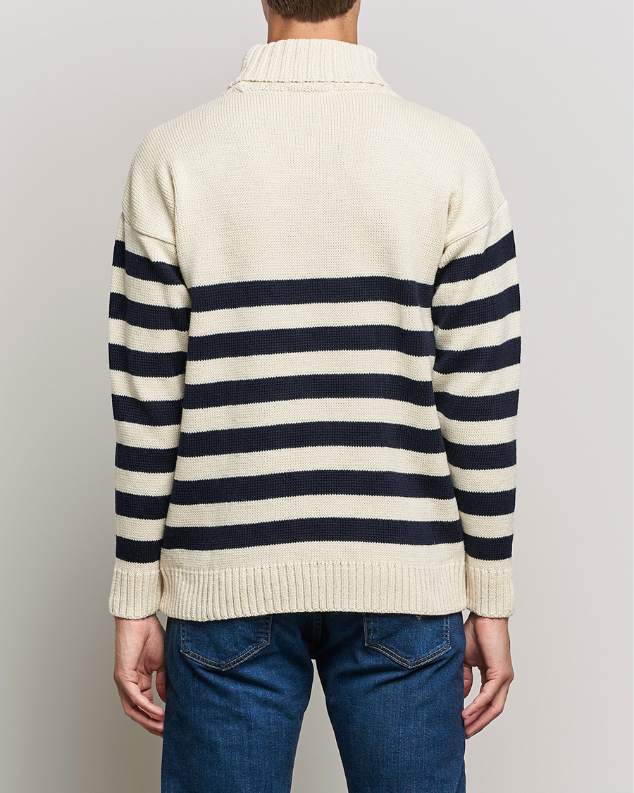 Hombres | Jerséis y prendas de punto | Gloverall | Breton Submariner Wool Rollneck Ecru/Navy