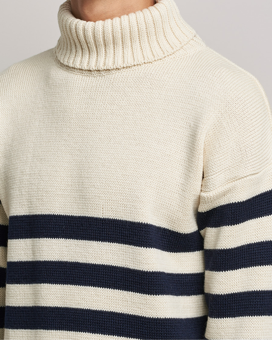 Hombres | Jerséis y prendas de punto | Gloverall | Breton Submariner Wool Rollneck Ecru/Navy