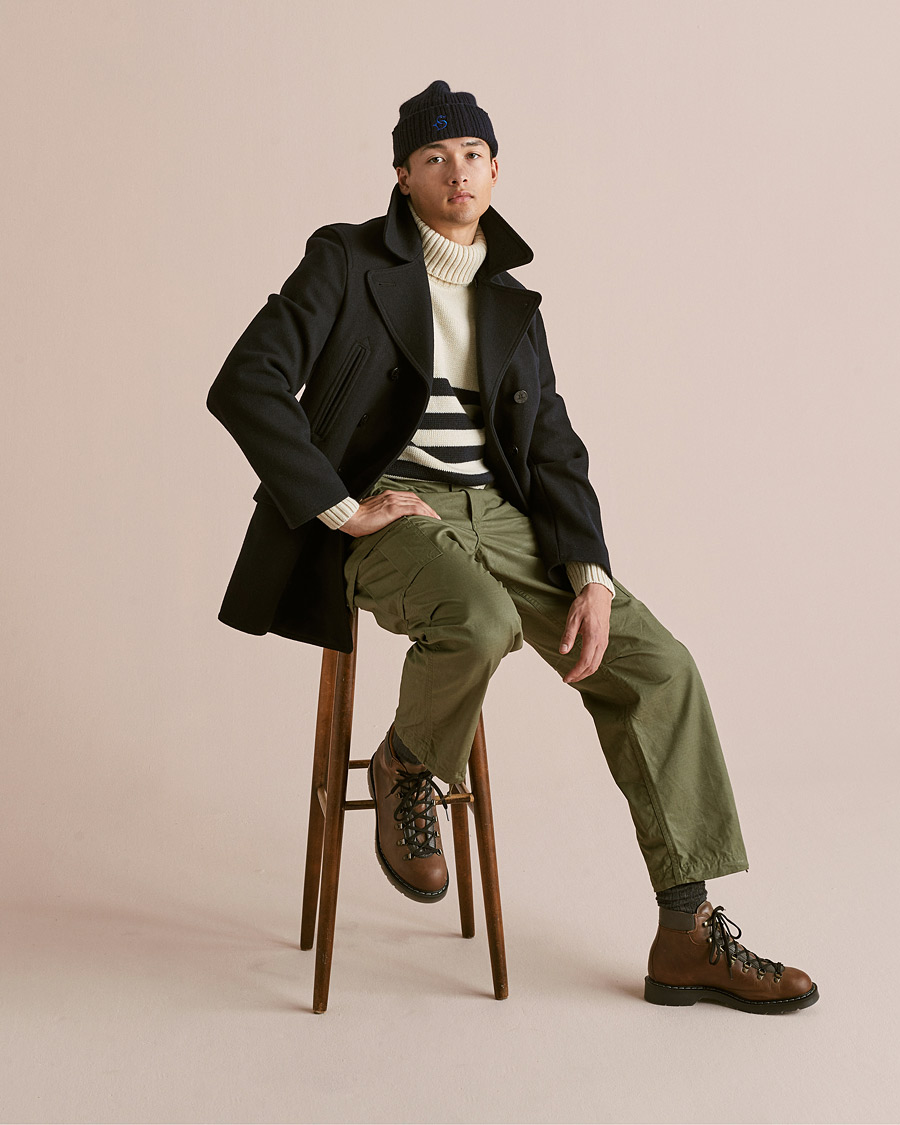 Hombres | Jerséis y prendas de punto | Gloverall | Breton Submariner Wool Rollneck Ecru/Navy