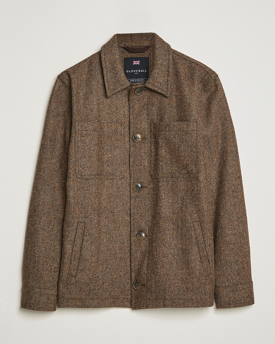 Hombres | Abrigos y chaquetas | Gloverall | Walter Herringbone Wool Shirt Jacket Tan