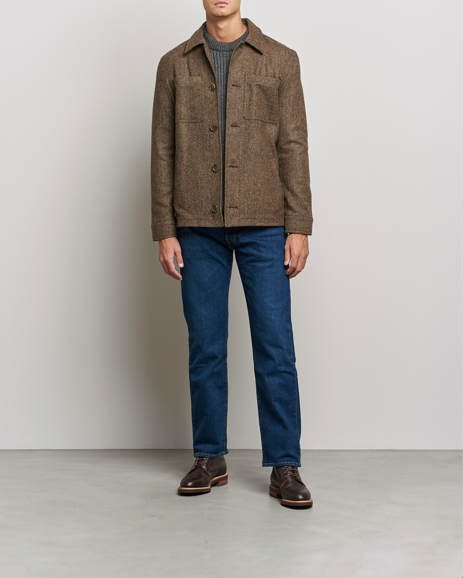 Hombres | Abrigos y chaquetas | Gloverall | Walter Herringbone Wool Shirt Jacket Tan