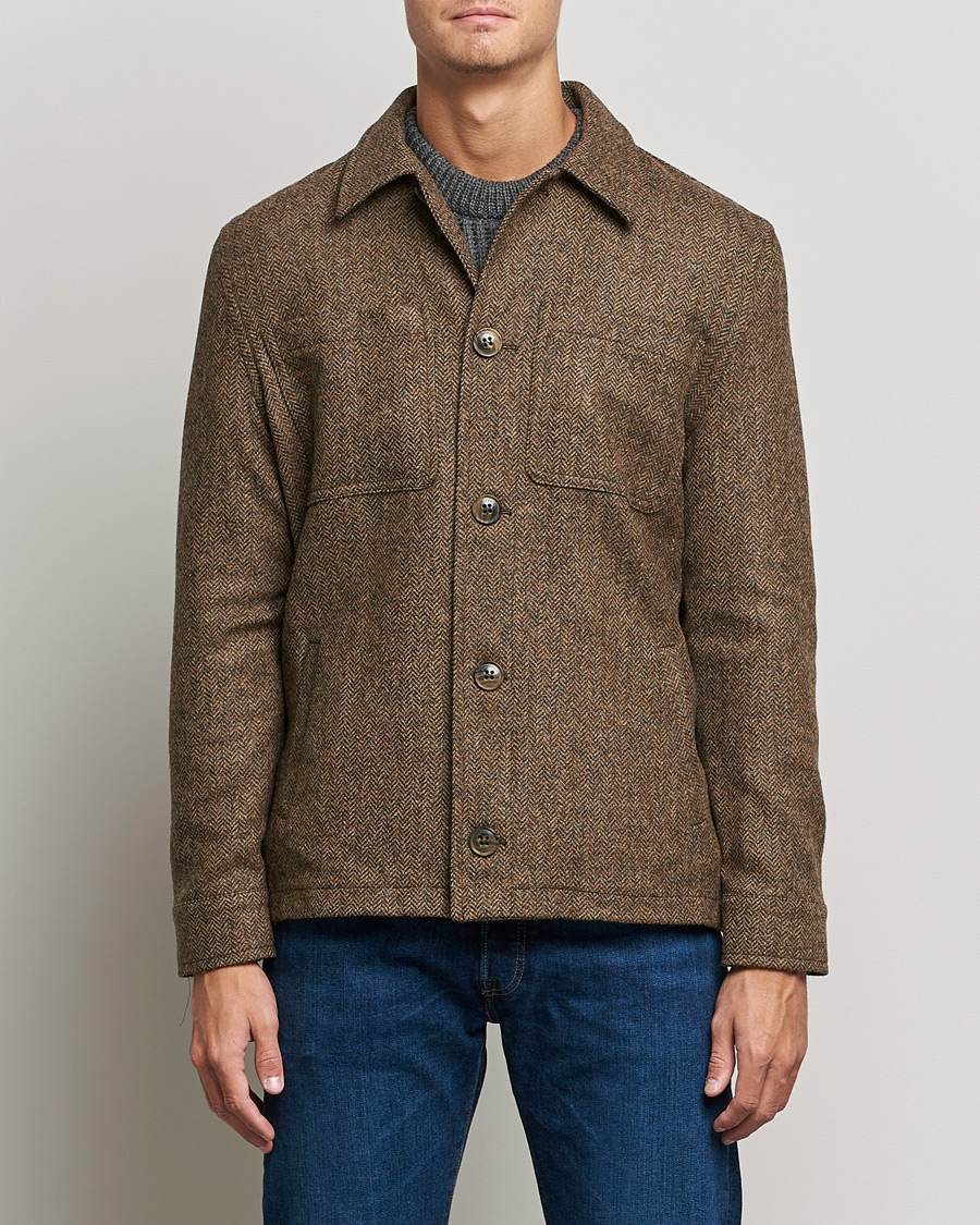 Hombres | Abrigos y chaquetas | Gloverall | Walter Herringbone Wool Shirt Jacket Tan