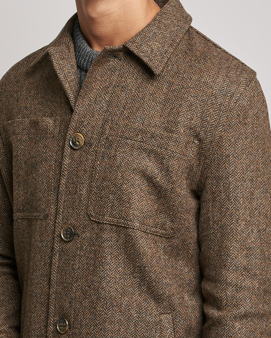 Hombres | Abrigos y chaquetas | Gloverall | Walter Herringbone Wool Shirt Jacket Tan
