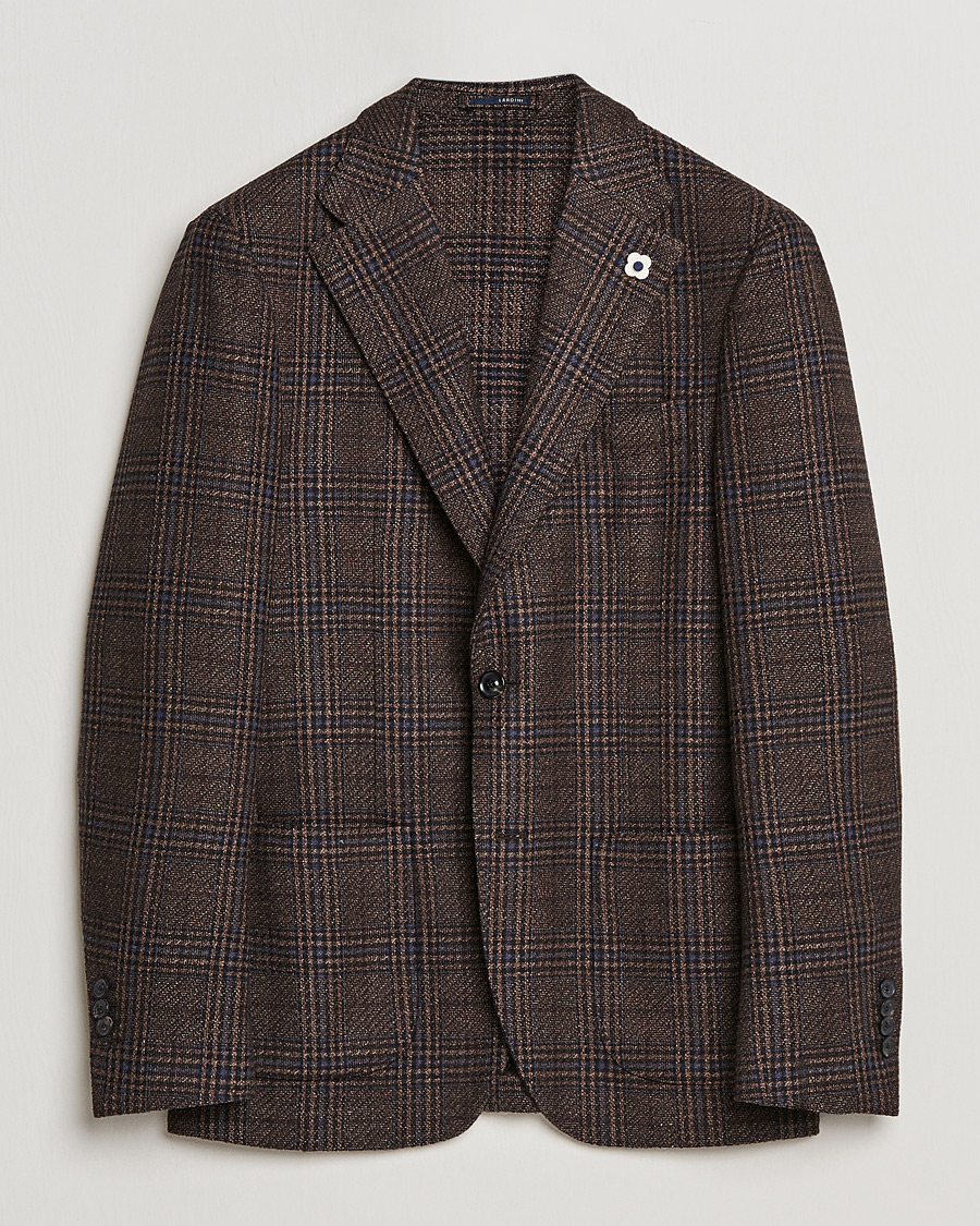 Hombres | Blazers | Lardini | Checked Patch Pocket Wool/Silk Blazer Brown