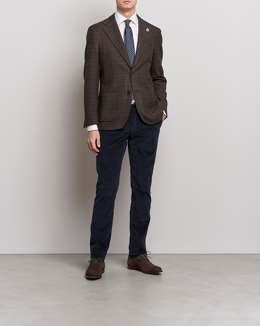 Hombres | Blazers | Lardini | Checked Patch Pocket Wool/Silk Blazer Brown