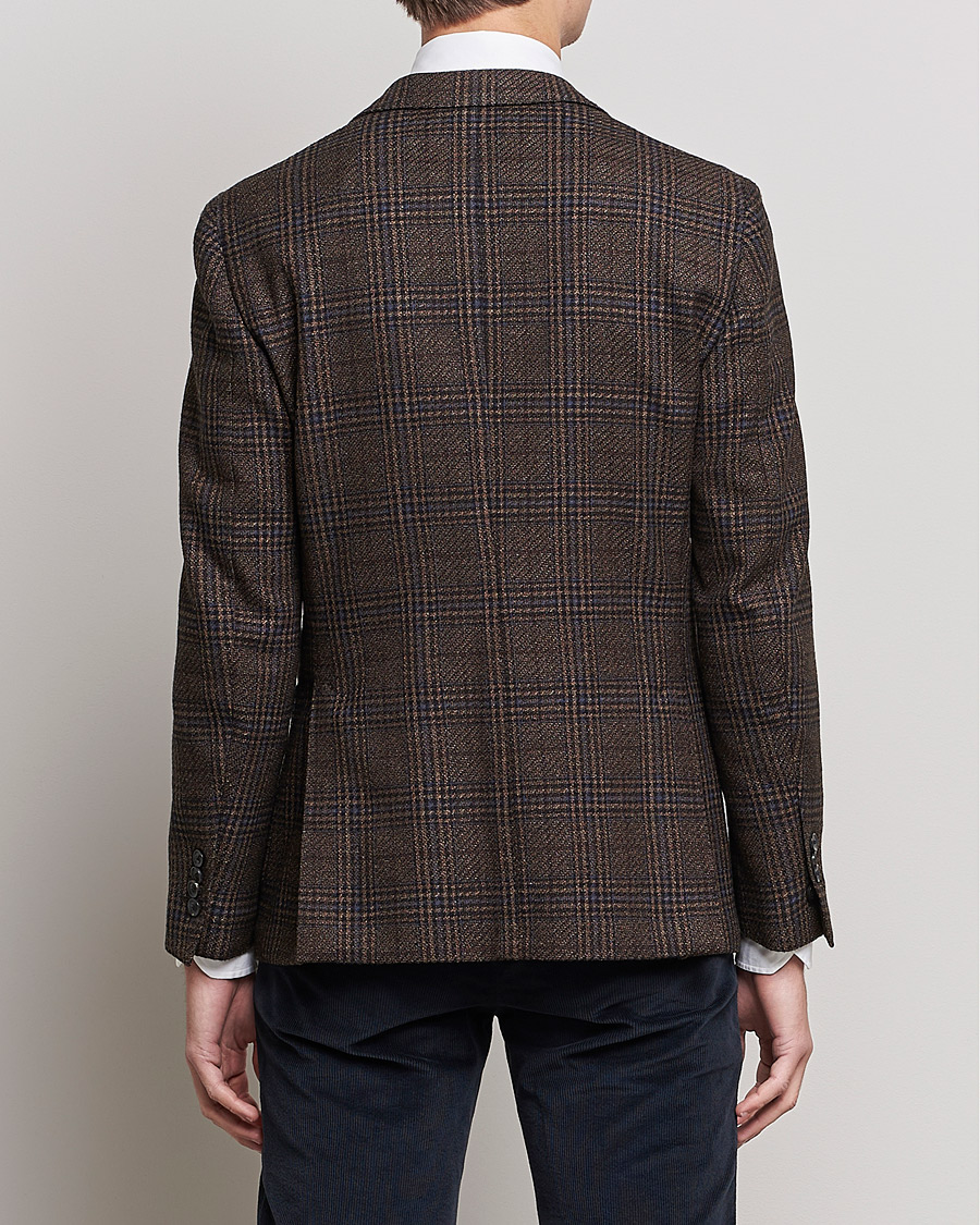 Hombres | Blazers | Lardini | Checked Patch Pocket Wool/Silk Blazer Brown