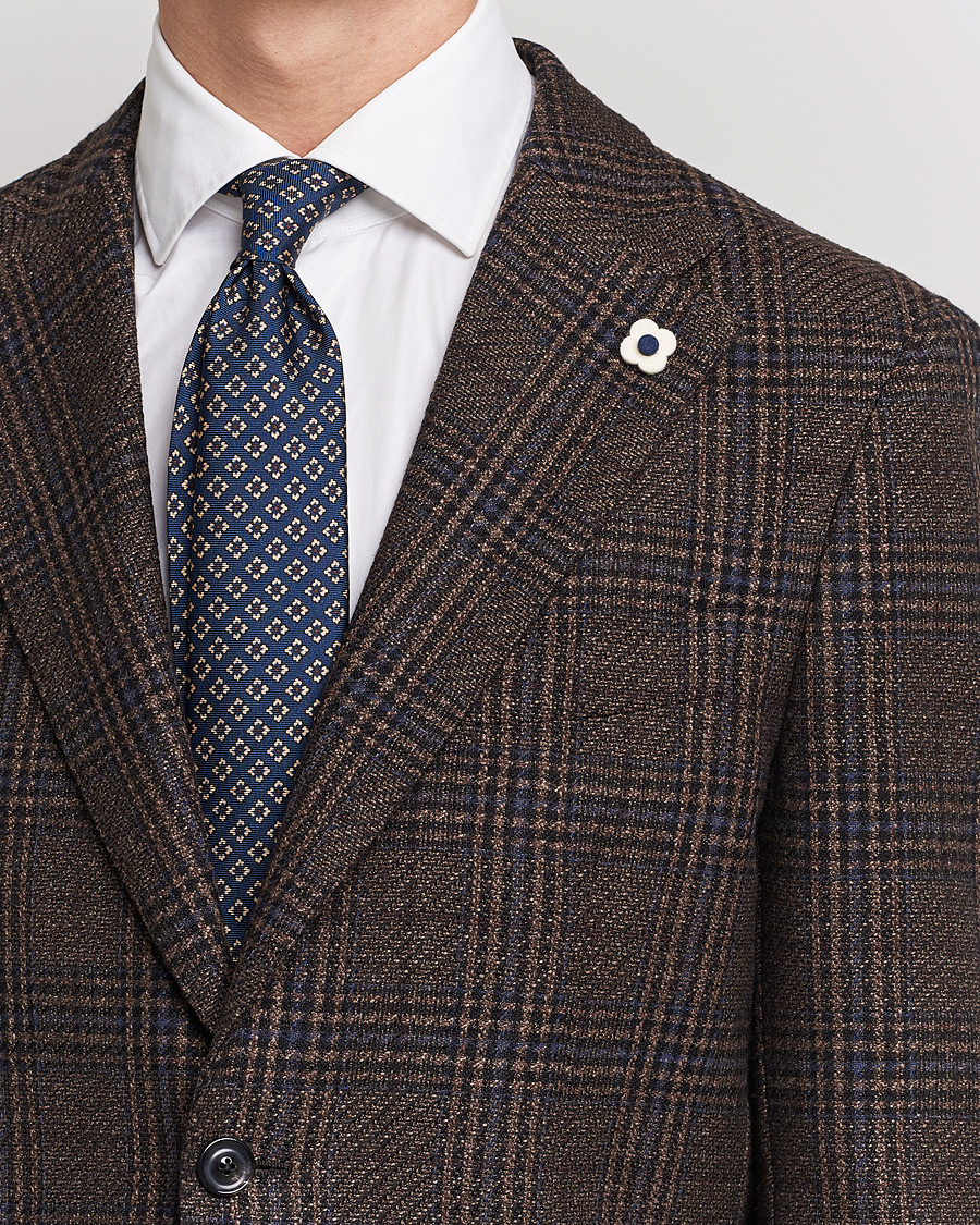 Hombres | Blazers | Lardini | Checked Patch Pocket Wool/Silk Blazer Brown