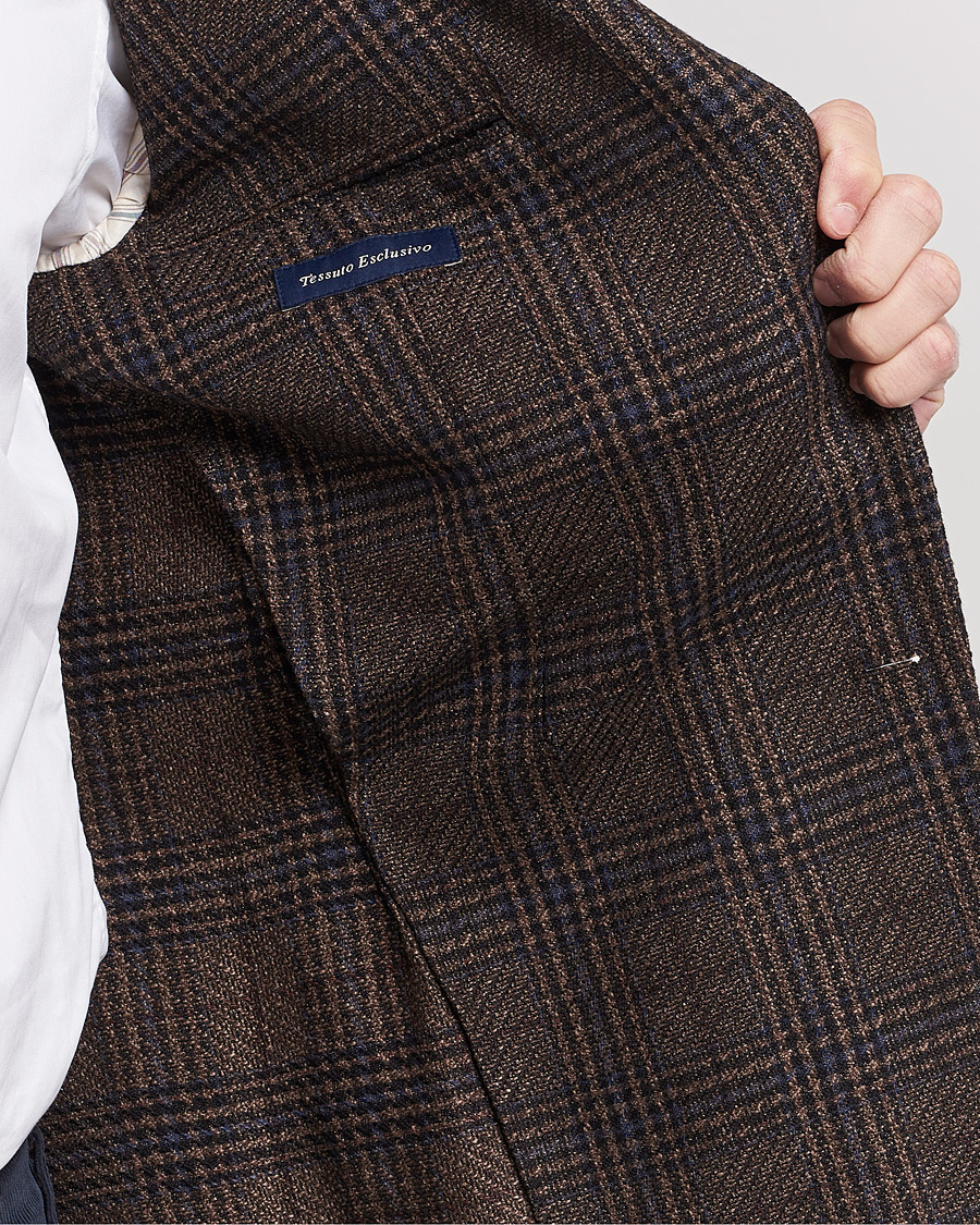 Hombres | Blazers | Lardini | Checked Patch Pocket Wool/Silk Blazer Brown