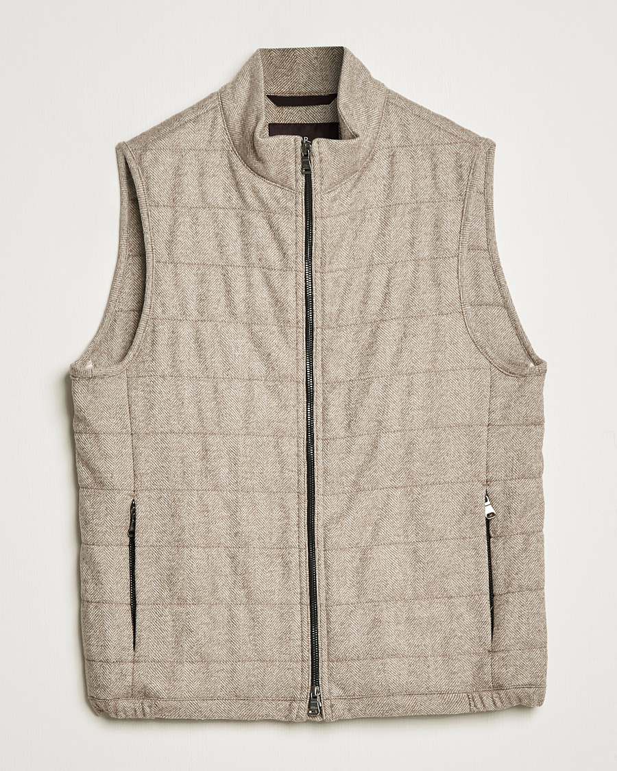 Hombres | Abrigos y chaquetas | Oscar Jacobson | Liner EVO Wool Herringbone Waistcoat Beige