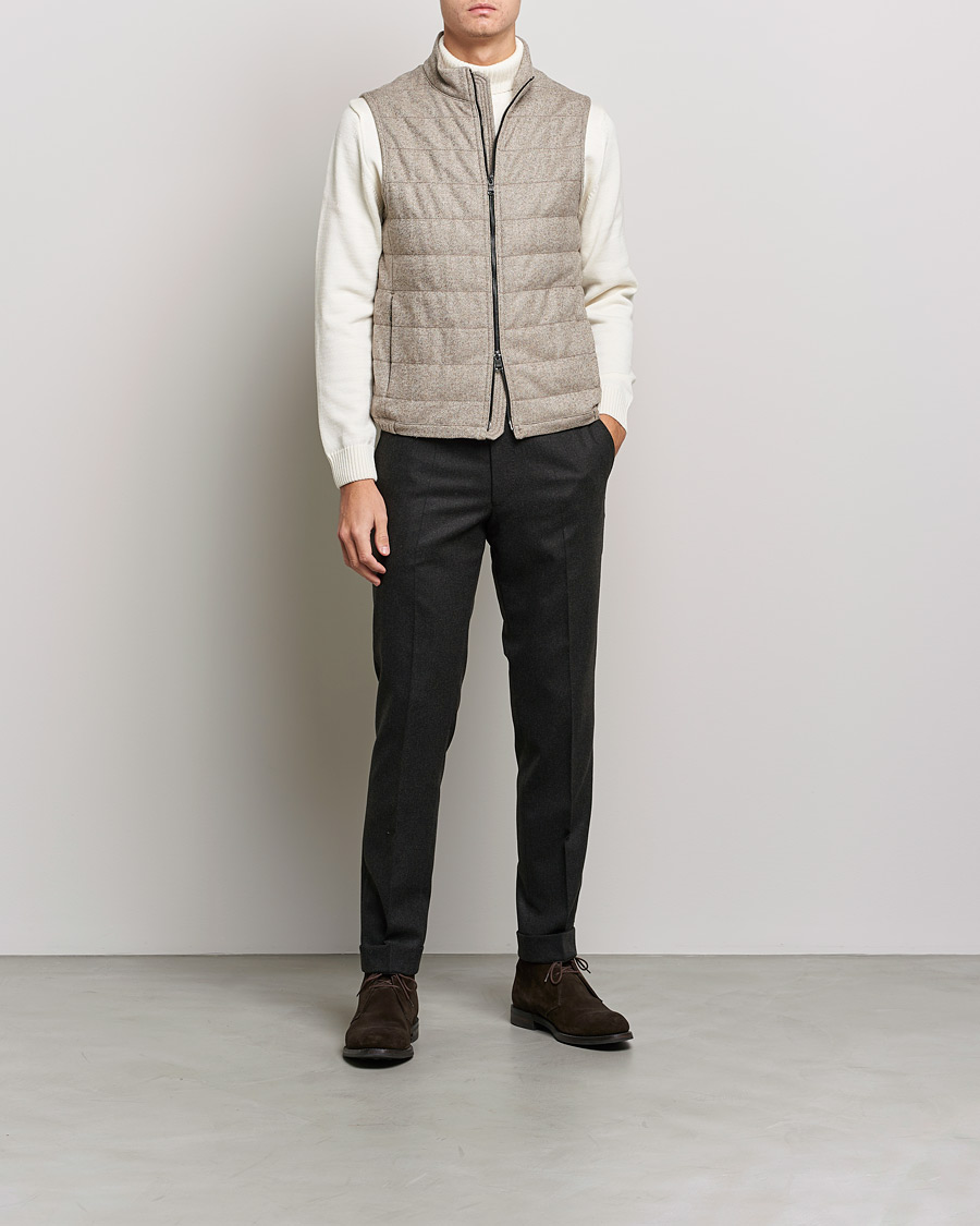 Hombres | Abrigos y chaquetas | Oscar Jacobson | Liner EVO Wool Herringbone Waistcoat Beige