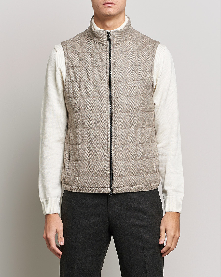 Hombres | Abrigos y chaquetas | Oscar Jacobson | Liner EVO Wool Herringbone Waistcoat Beige