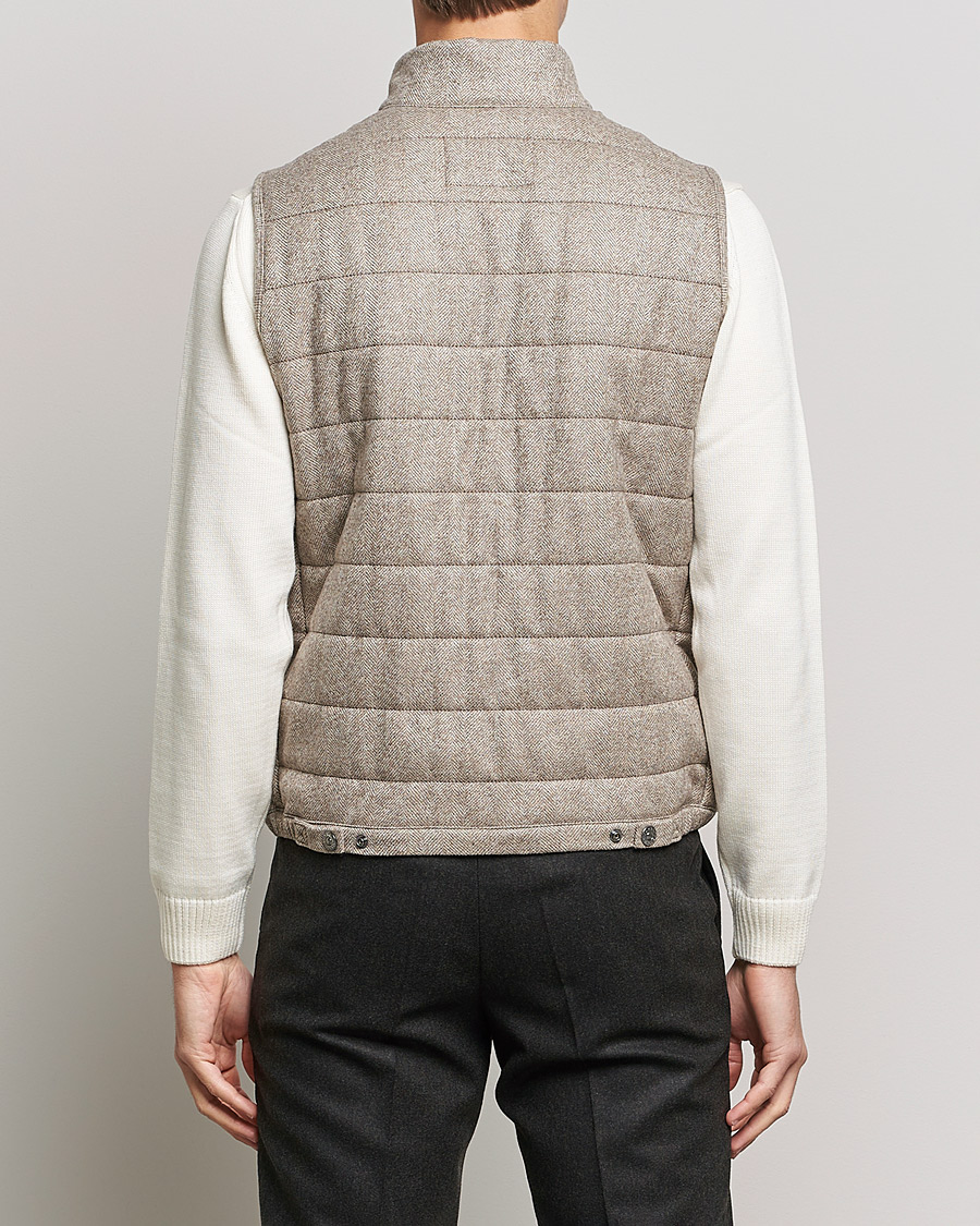 Hombres | Abrigos y chaquetas | Oscar Jacobson | Liner EVO Wool Herringbone Waistcoat Beige
