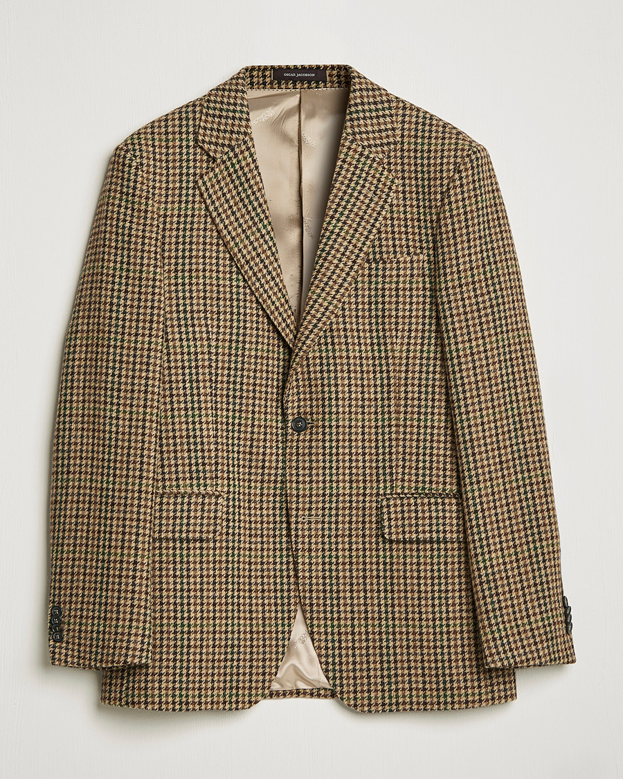 Hombres | Blazers | Oscar Jacobson | Freeman Moon Houndstooth Tweed Blazer Beige