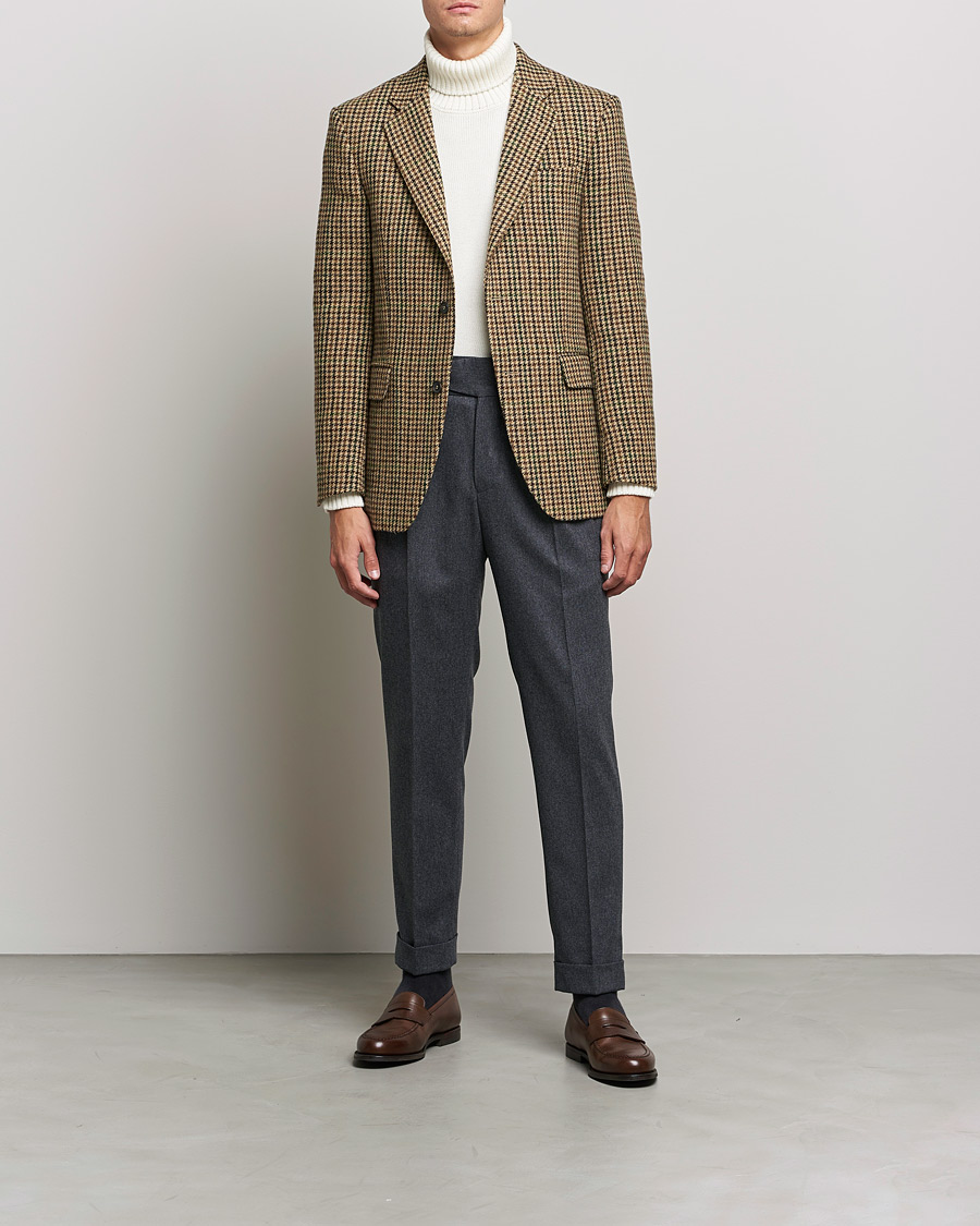Hombres | Blazers | Oscar Jacobson | Freeman Moon Houndstooth Tweed Blazer Beige