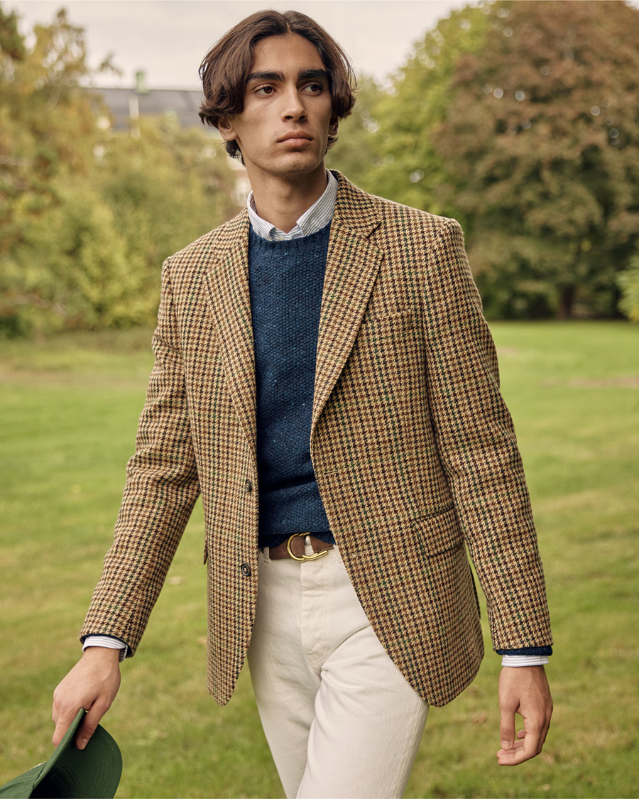 Hombres | Blazers | Oscar Jacobson | Freeman Moon Houndstooth Tweed Blazer Beige