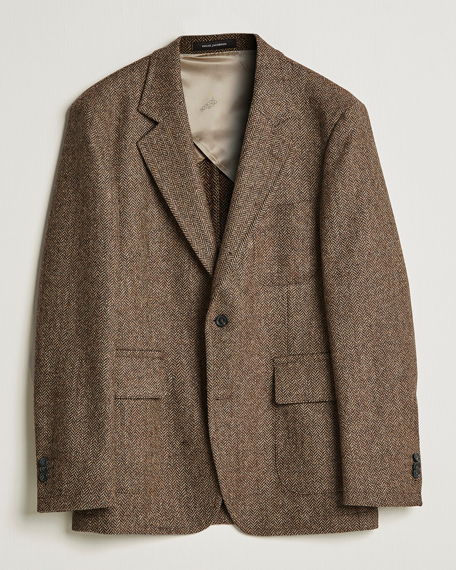 Hombres | Blazers | Oscar Jacobson | Fares Moon Herringbone Tweed Blazer Brown