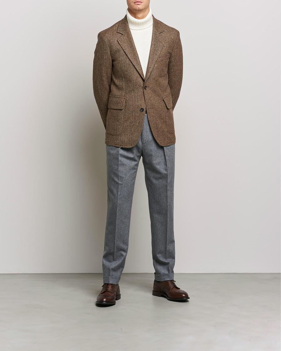 Hombres | Blazers | Oscar Jacobson | Fares Moon Herringbone Tweed Blazer Brown