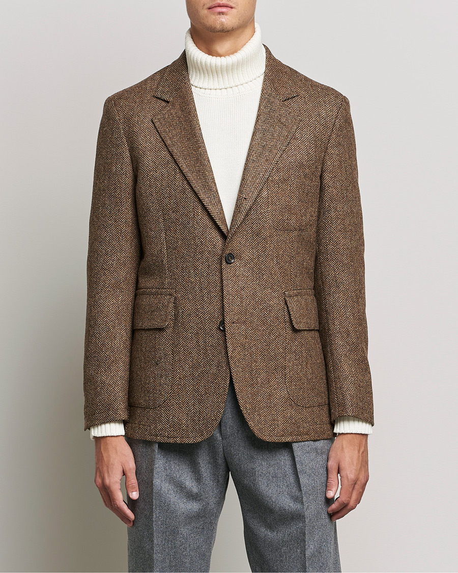 Hombres | Blazers | Oscar Jacobson | Fares Moon Herringbone Tweed Blazer Brown