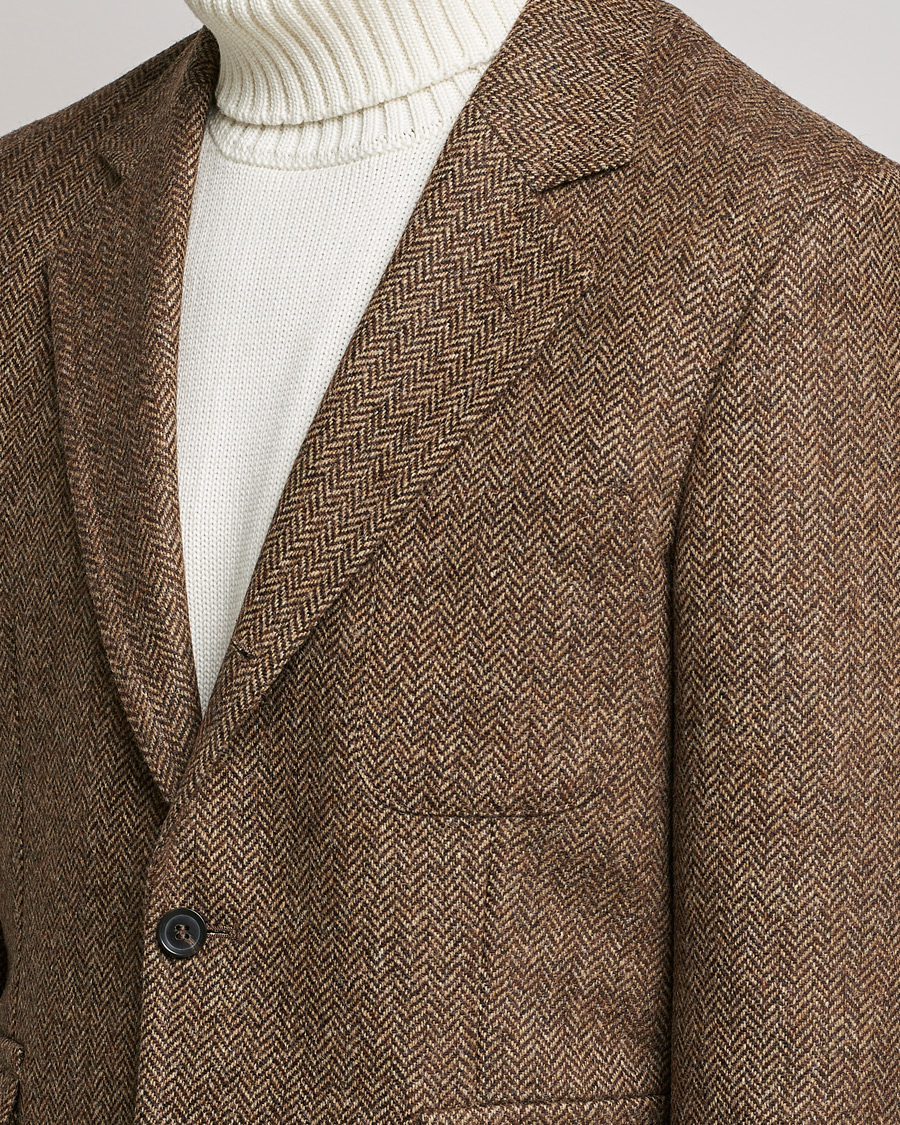 Hombres | Blazers | Oscar Jacobson | Fares Moon Herringbone Tweed Blazer Brown