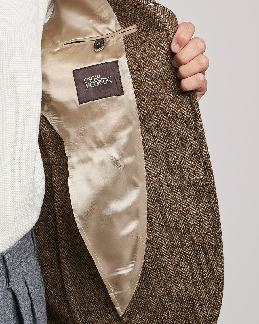 Hombres | Blazers | Oscar Jacobson | Fares Moon Herringbone Tweed Blazer Brown