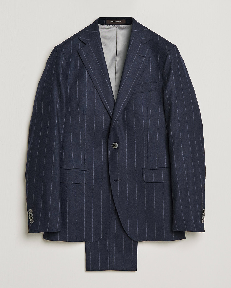 Hombres | Trajes | Oscar Jacobson | Ego Pinstripe Wool Flannel Suit Navy