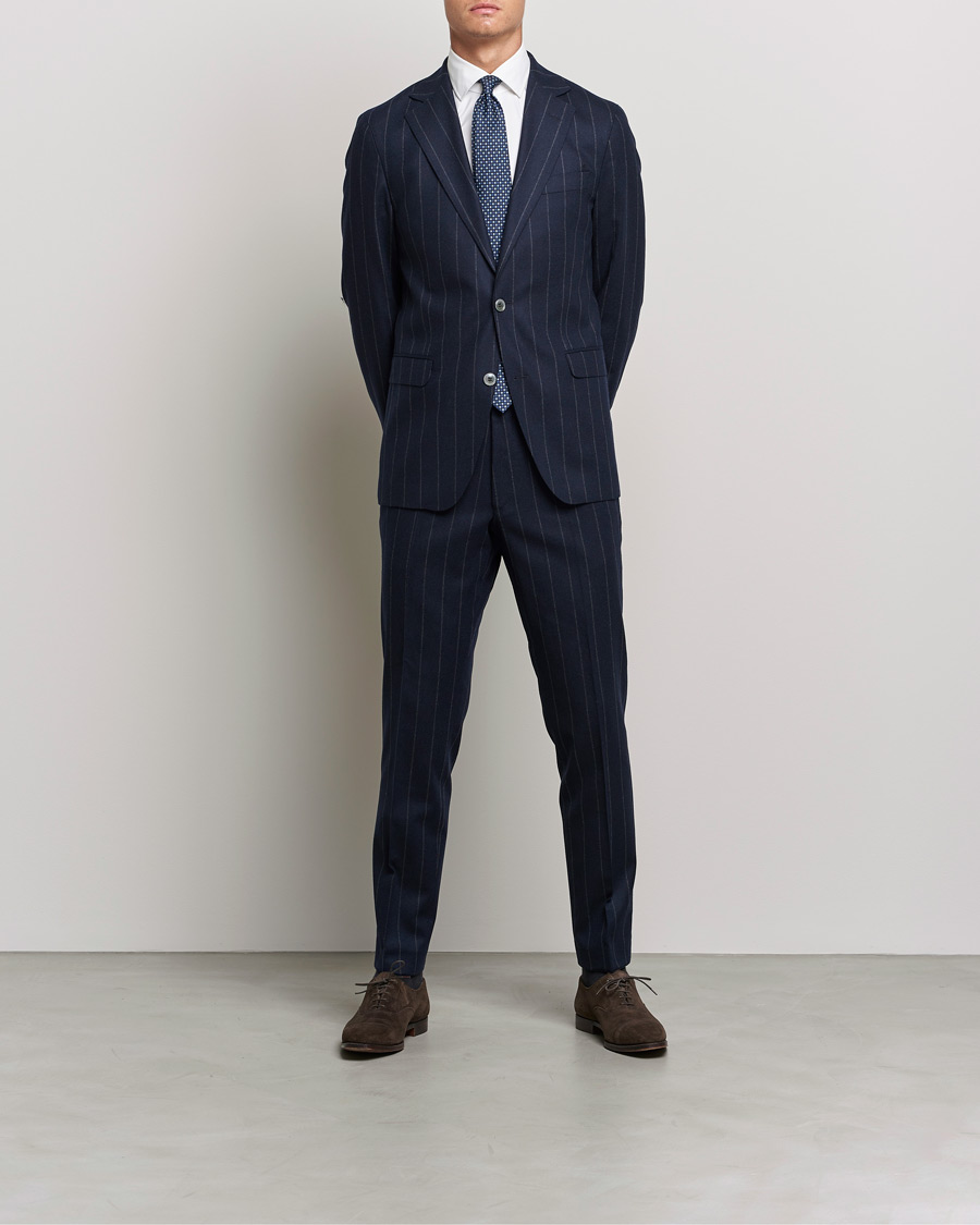 Hombres | Trajes | Oscar Jacobson | Ego Pinstripe Wool Flannel Suit Navy