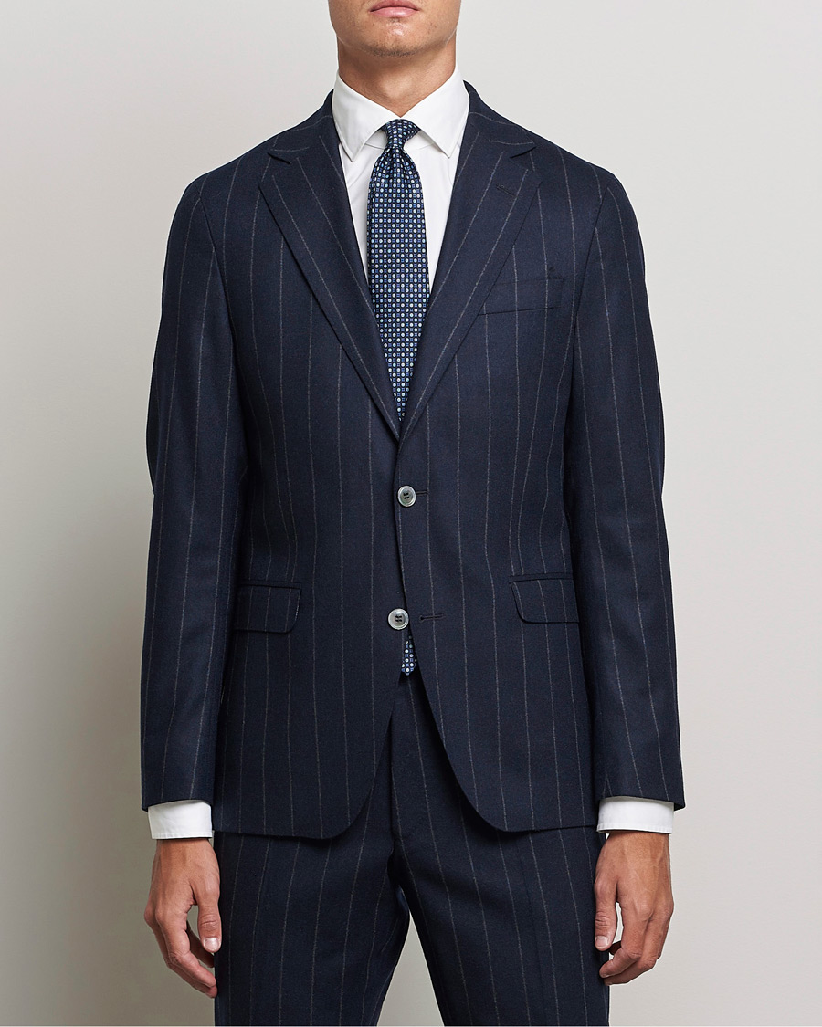 Hombres | Trajes | Oscar Jacobson | Ego Pinstripe Wool Flannel Suit Navy
