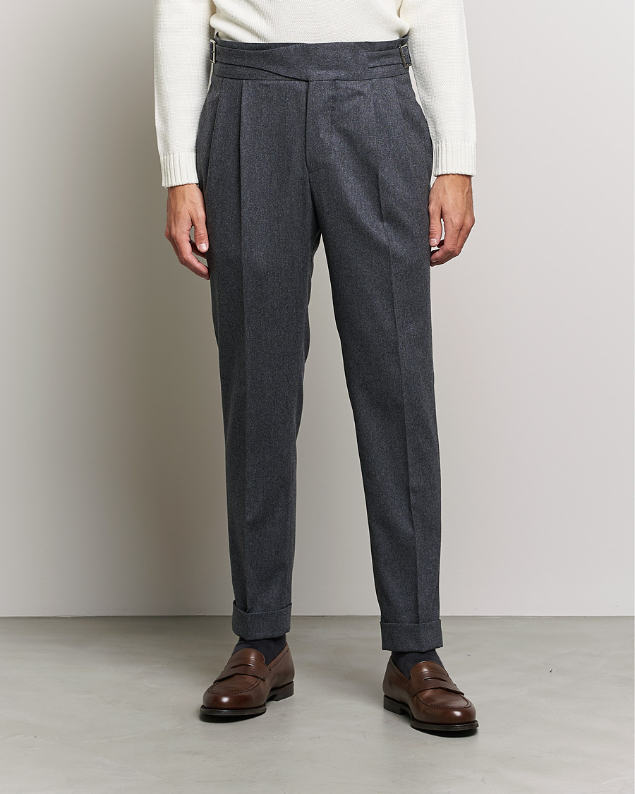 Hombres | Pantalones | Oscar Jacobson | Gurkha Flannel Trousers Charcoal