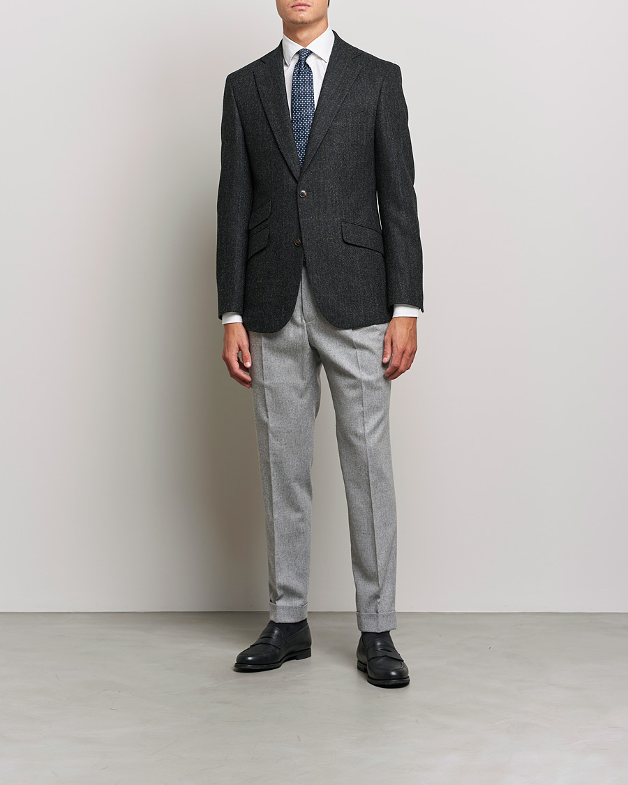 Hombres | Pantalones | Oscar Jacobson | Gurkha Flannel Trousers Light Grey