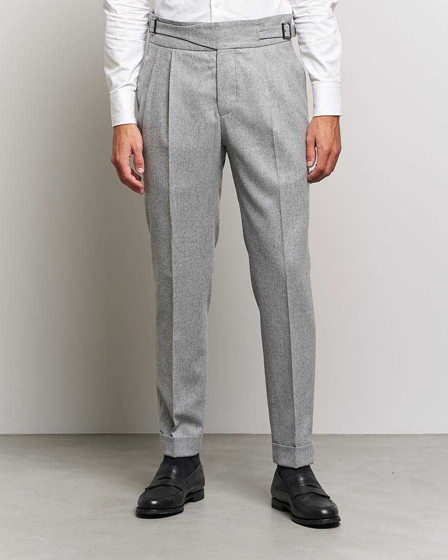 Hombres | Pantalones | Oscar Jacobson | Gurkha Flannel Trousers Light Grey