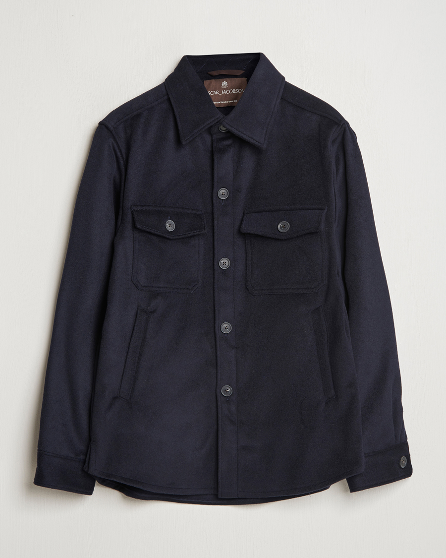 Hombres | Camisas | Oscar Jacobson | Maverick Wool/Cashmere Shirt Jacket Navy