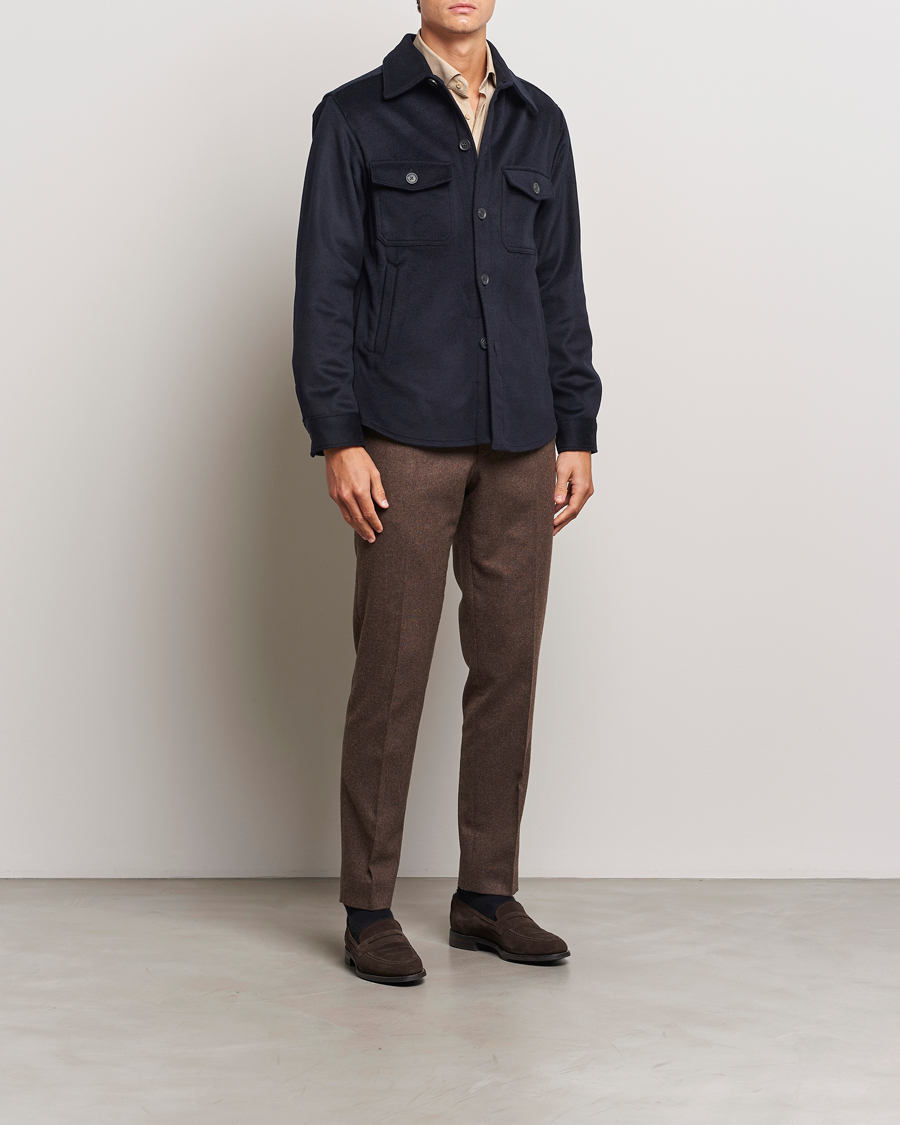 Hombres | Camisas | Oscar Jacobson | Maverick Wool/Cashmere Shirt Jacket Navy