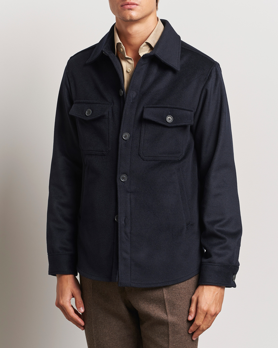 Hombres | Camisas | Oscar Jacobson | Maverick Wool/Cashmere Shirt Jacket Navy