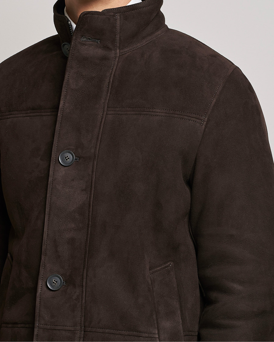 Hombres | Abrigos y chaquetas | Oscar Jacobson | Carling Sherling Suede Coat Dark Brown