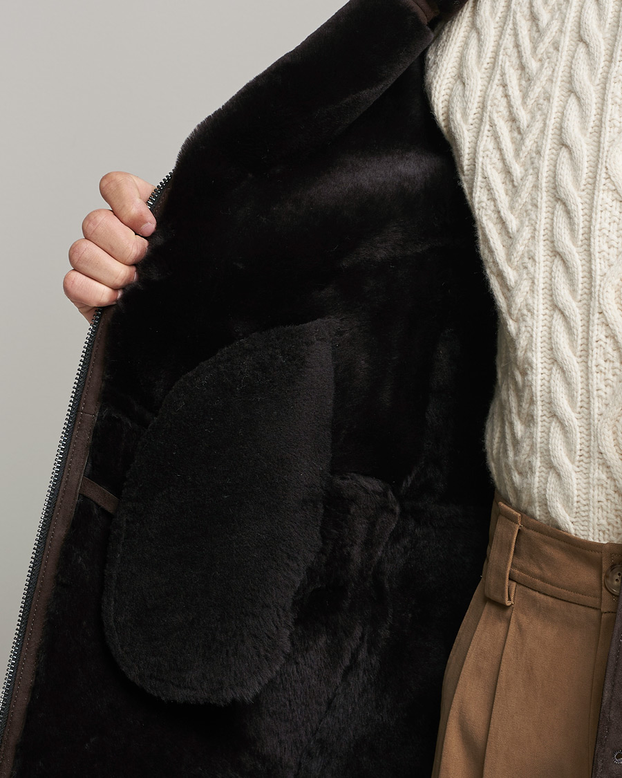 Hombres | Abrigos y chaquetas | Oscar Jacobson | Carling Sherling Suede Coat Dark Brown