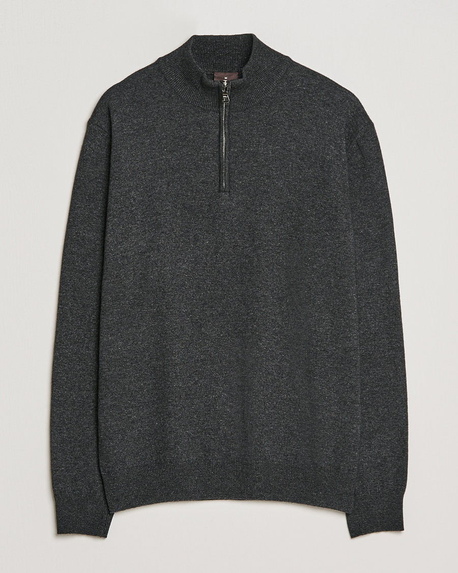Hombres | Jerséis y prendas de punto | Oscar Jacobson | Patton Wool/Cashmere Half Zip Charcoal