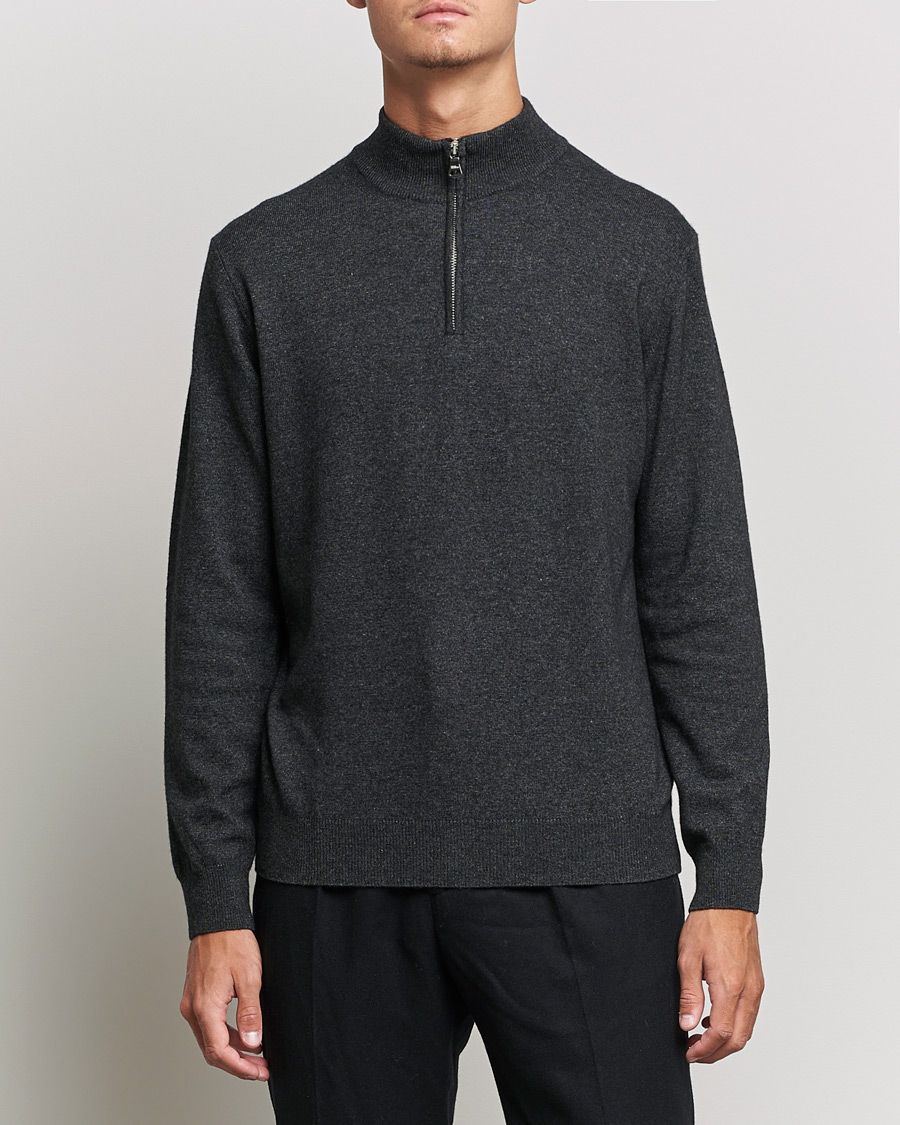 Hombres | Jerséis y prendas de punto | Oscar Jacobson | Patton Wool/Cashmere Half Zip Charcoal