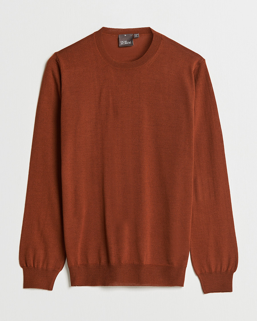 Hombres | Jerséis y prendas de punto | Oscar Jacobson | Custer Extra Fine Merino Crew Neck Rust
