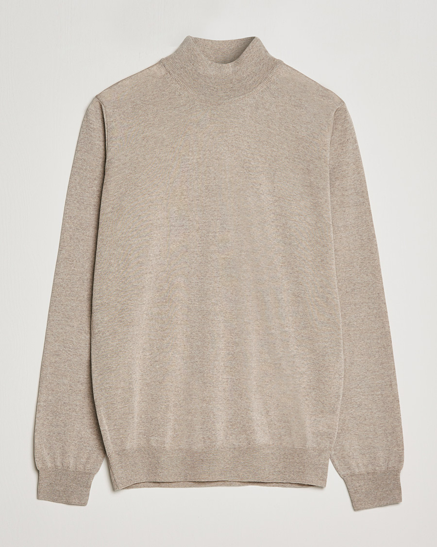 Hombres | Jerséis y prendas de punto | Oscar Jacobson | Hilton Extrafine Merino Mock Neck Beige