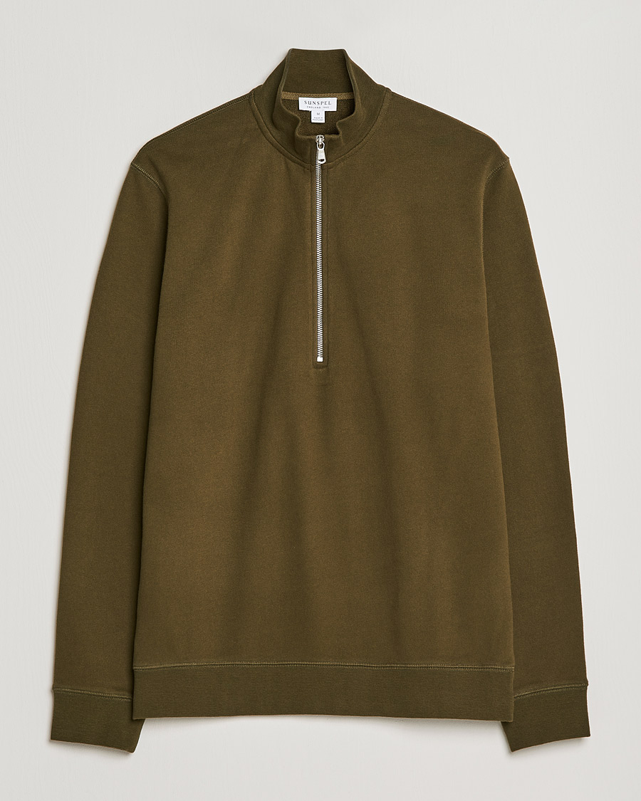 Hombres | Jerséis y prendas de punto | Sunspel | Loopback Half Zip Sweatshirt Dark Moss
