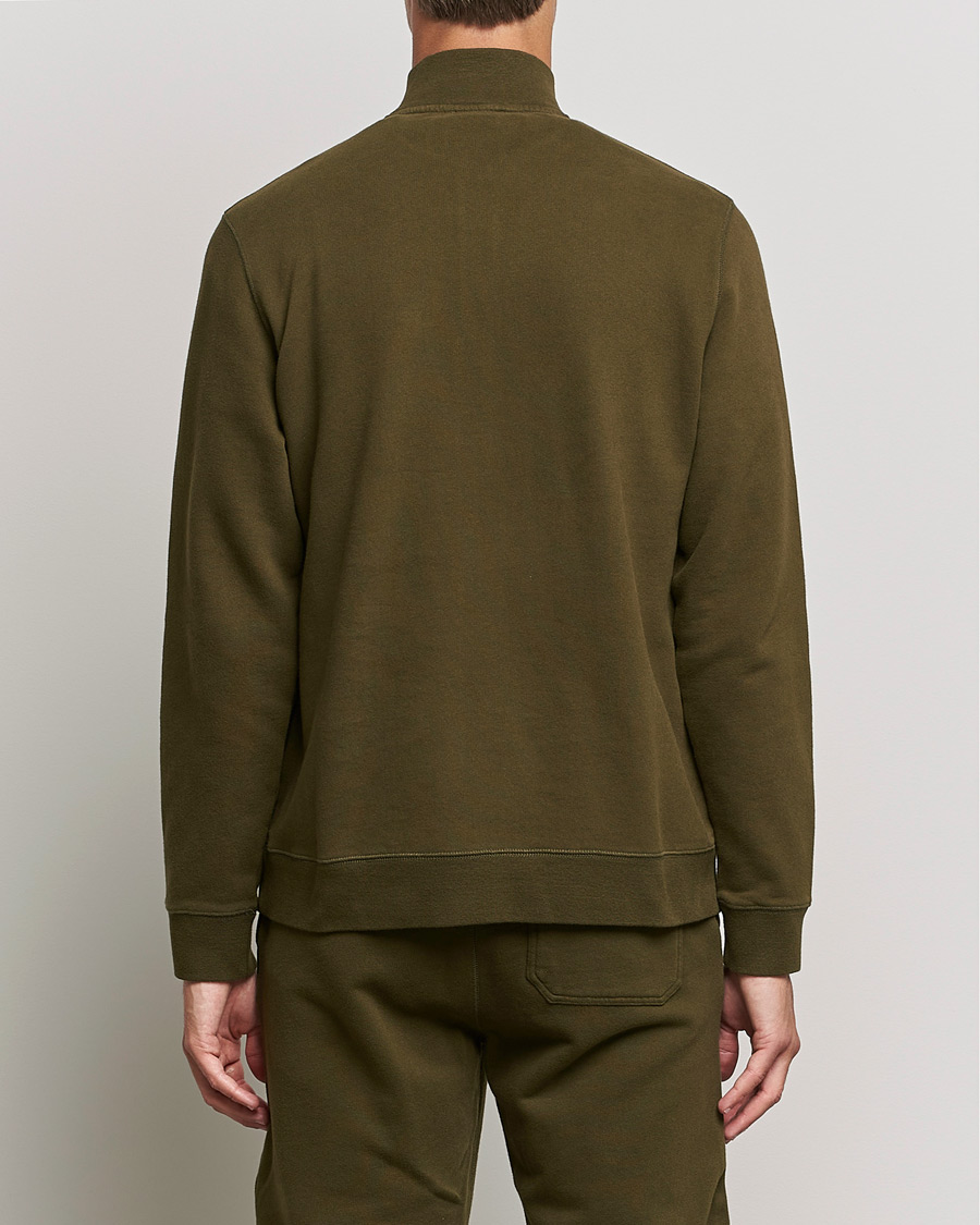 Hombres | Jerséis y prendas de punto | Sunspel | Loopback Half Zip Sweatshirt Dark Moss