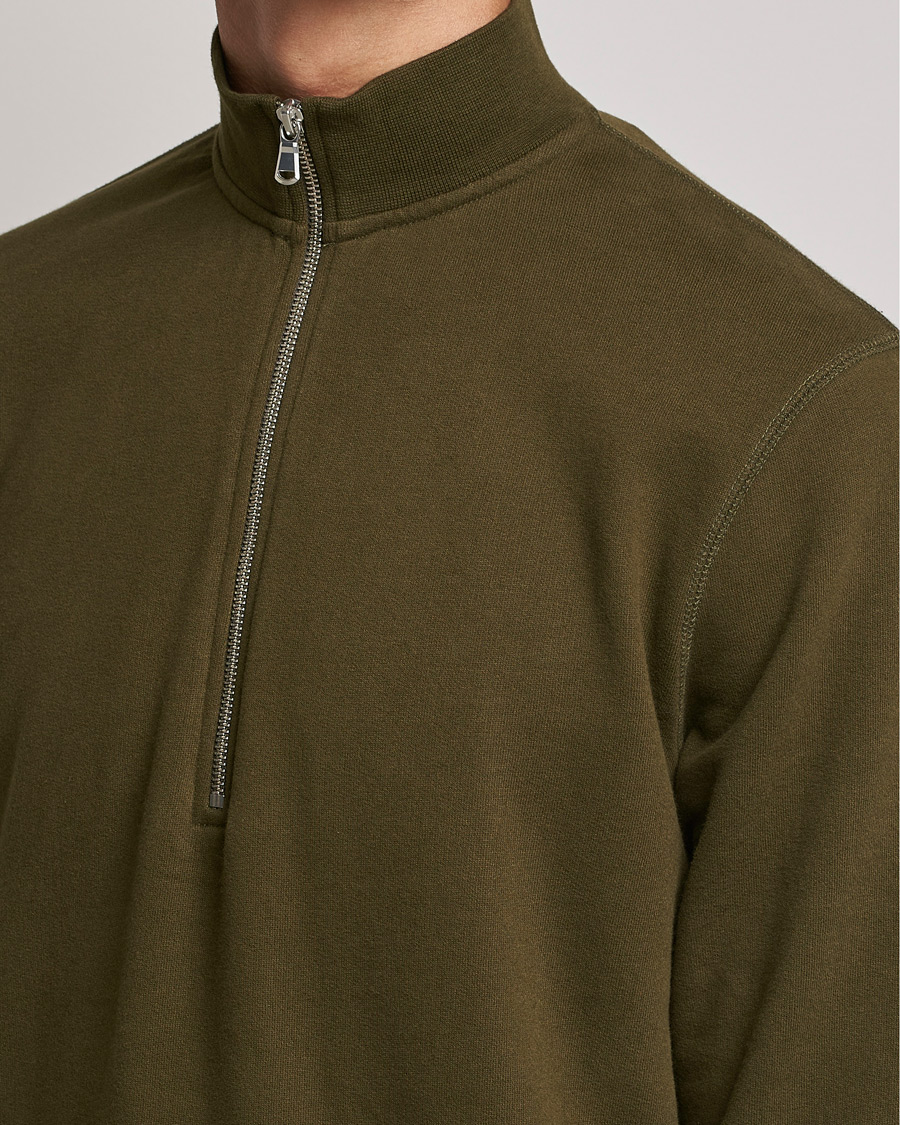 Hombres | Jerséis y prendas de punto | Sunspel | Loopback Half Zip Sweatshirt Dark Moss